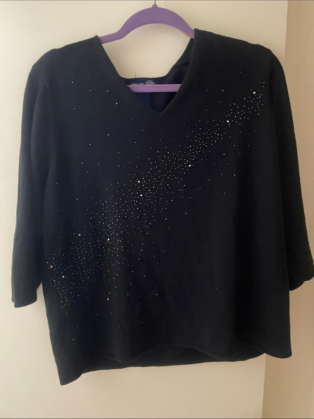 Venezia Black V-Neck Sweater with Scattered Sparkle Detail